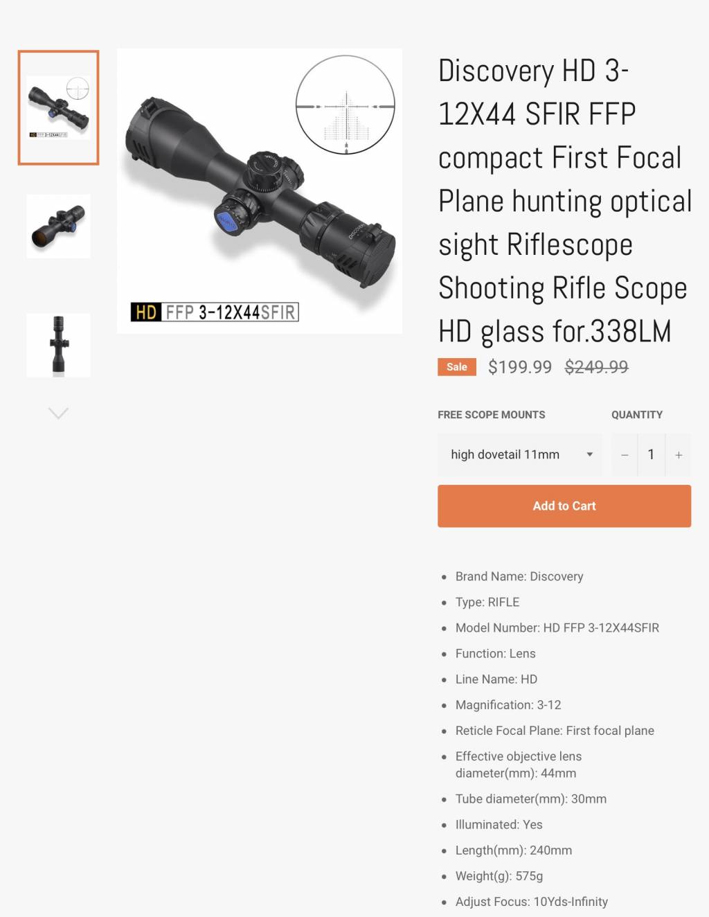 Discovery HD 3-12X44 SFIR FFP Compact Rifle Scope