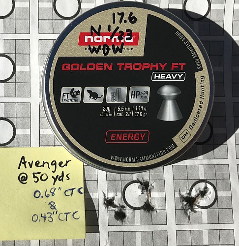 Avenger 50yds 17.6gr initial test.jpg