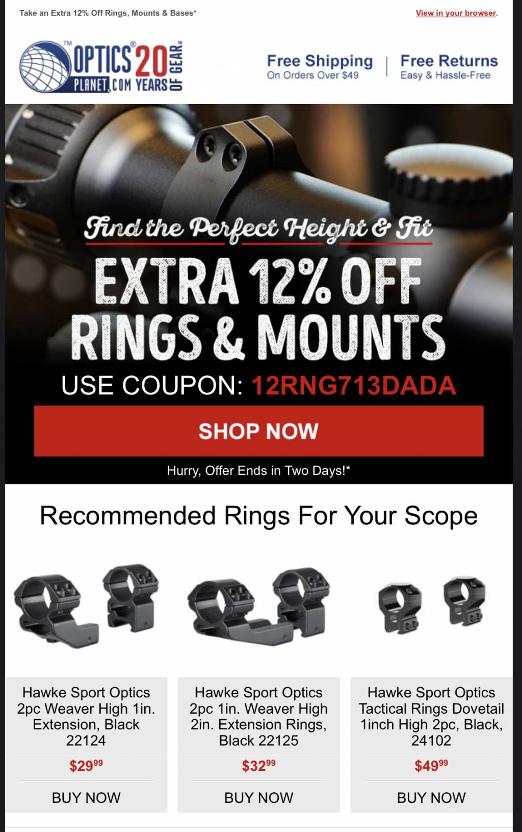 Optics 12 Coupon Code for Rings & Mounts GOOD FOR 2 DAYS