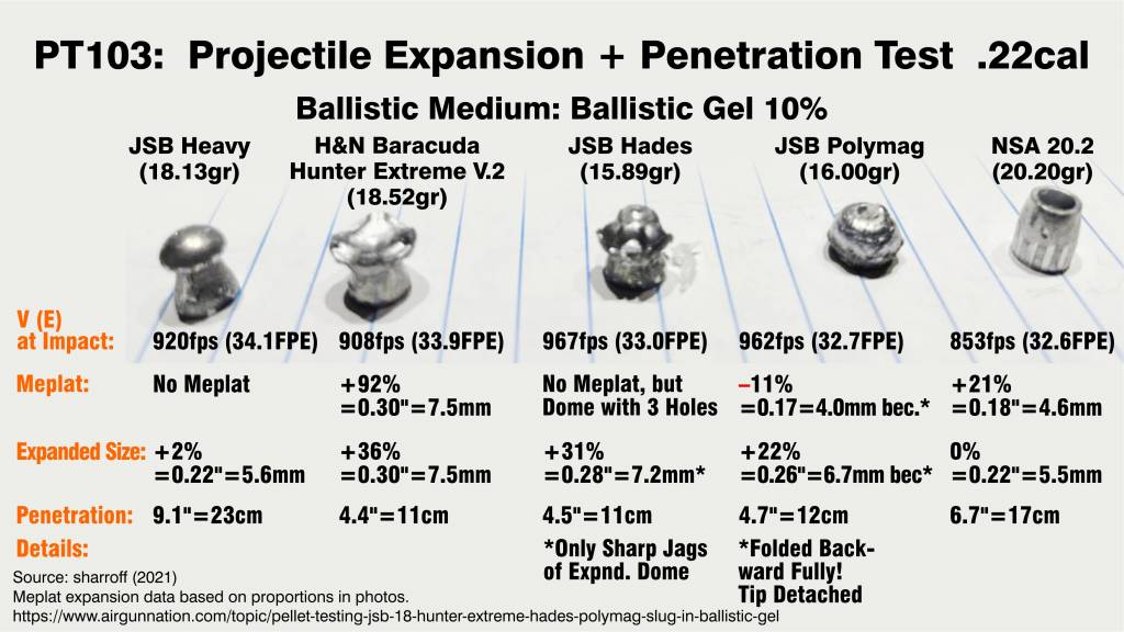 Projectile Tests. PT103.  sharroff 2021. -Ballistic Gel 10 percent.- 33FPE. Bc HEx 908fps, NSA...jpg
